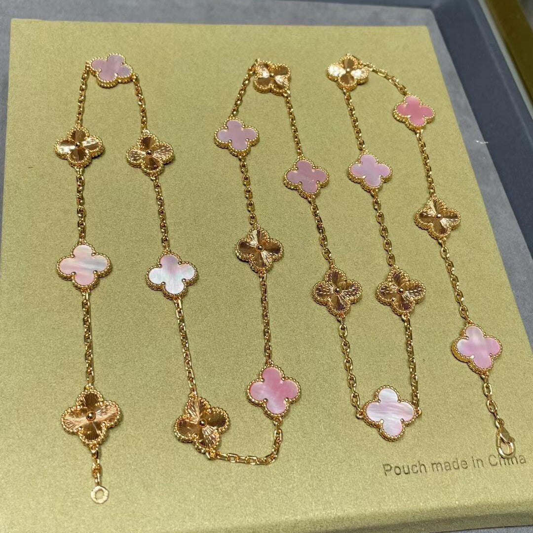 [Lora]CLOVER 20 MOTIFS LASER PINK MOP NECKLACE