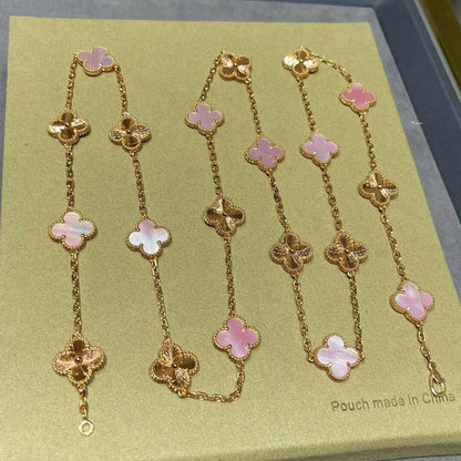 [Lora]CLOVER 20 MOTIFS LASER PINK MOP NECKLACE