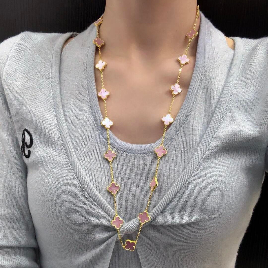 [Lora]CLOVER 20 MOTIFS PINK MOP NECKLACE