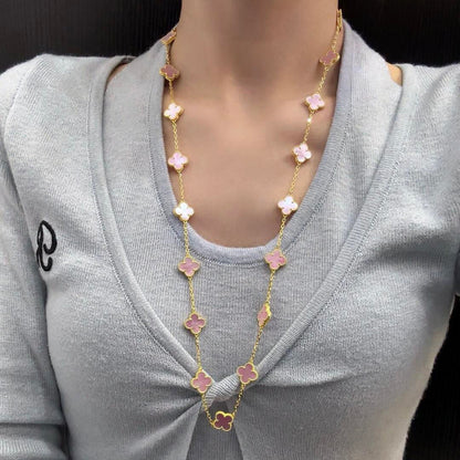 [Lora]CLOVER 20 MOTIFS PINK MOP NECKLACE