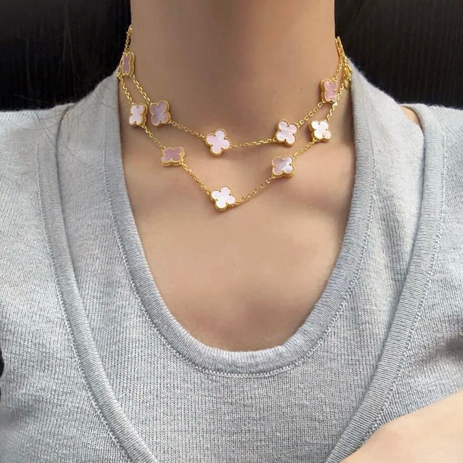 [Lora]CLOVER 20 MOTIFS PINK MOP NECKLACE