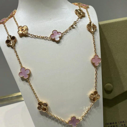 [Lora]CLOVER 20 MOTIFS LASER PINK MOP NECKLACE