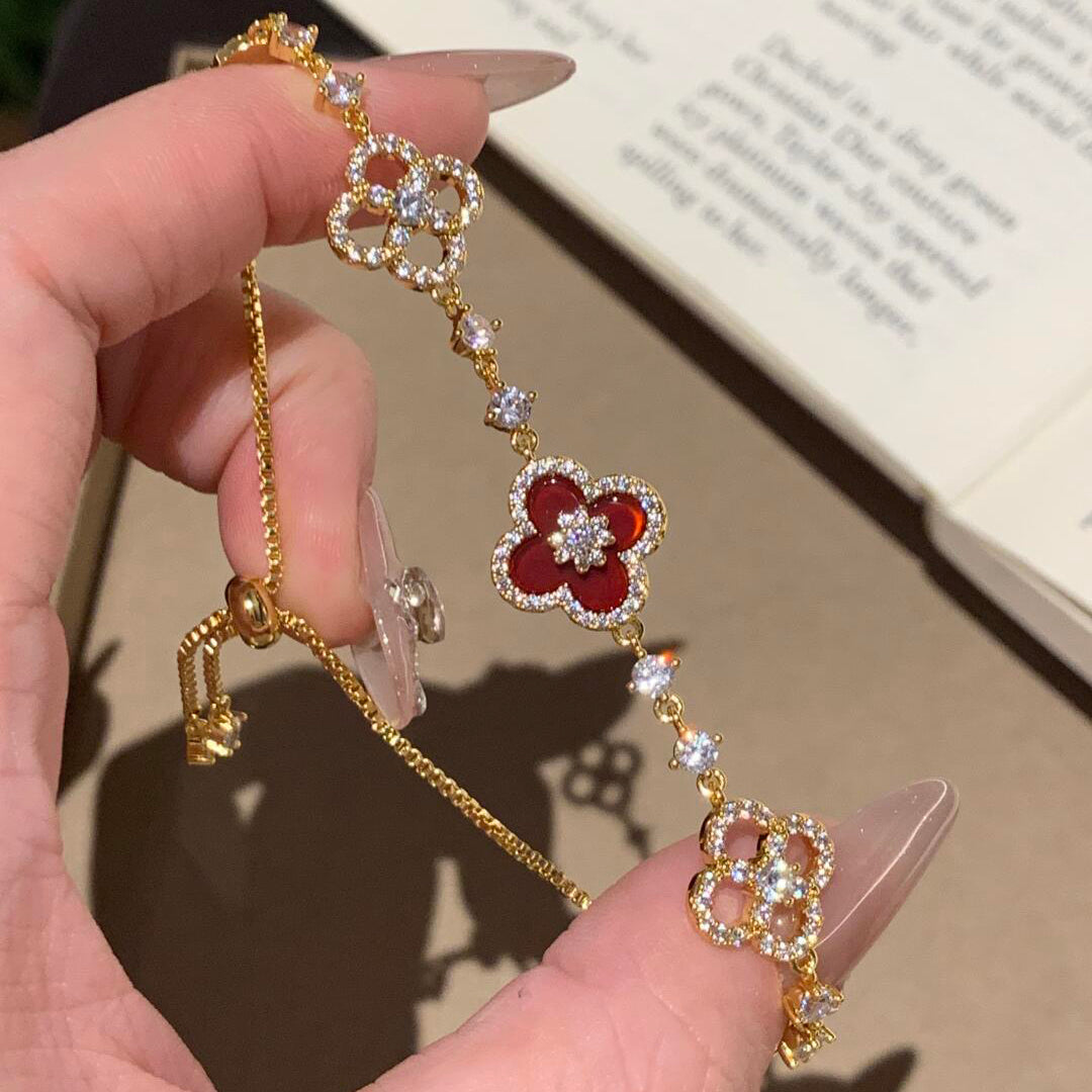 [Lora]CLOVER 5 MOTIF PINK BLUE RED WHITE BRACELET