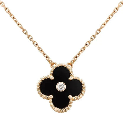 [LORA]CLOVER 15MM DIAMOND ONYX NECKLACE