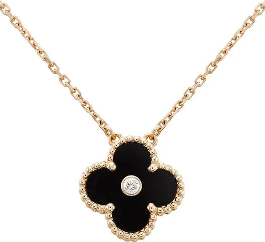[LORA]CLOVER 15MM DIAMOND ONYX NECKLACE
