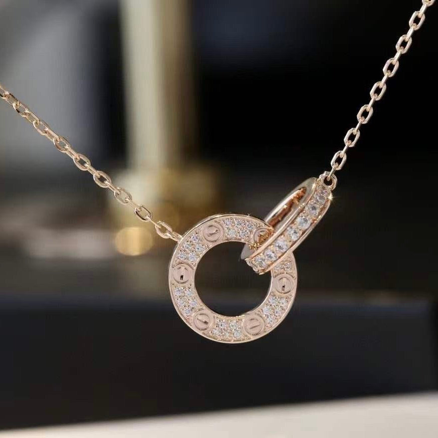 [LORA]LOVE 7.6MM NECKLACE ROSE GOLD AND SILVER  FULL DIAMOND