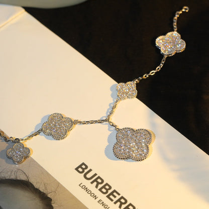 [LORA]CLOVER BRACELET 5 MOTIF SILVER DIAMOND PAVED