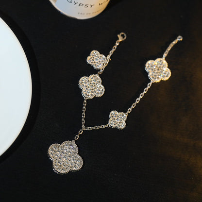 [Lora]CLOVER BRACELET 5 MOTIF SILVER DIAMOND PAVED