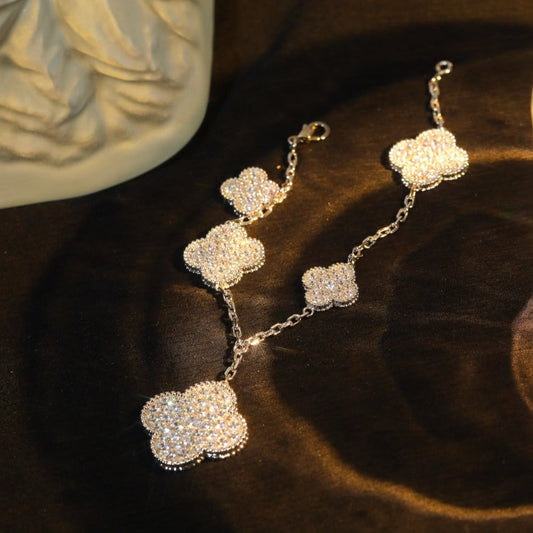[LORA]CLOVER BRACELET 5 MOTIF SILVER DIAMOND PAVED