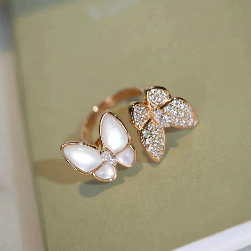 [Lora]TWIN BUTTERFLY DIAMOND MOP RING