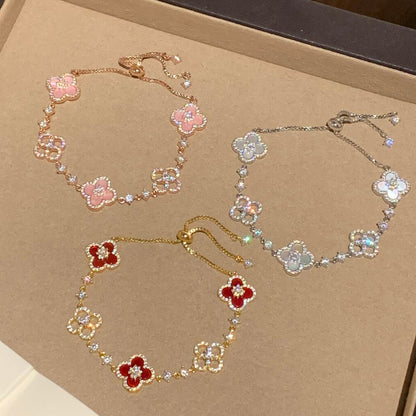 [Lora]CLOVER 5 MOTIF PINK BLUE RED WHITE BRACELET