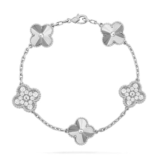 [LORA]CLOVER 5 MOTIF SILVER DIAMOND BRACELET