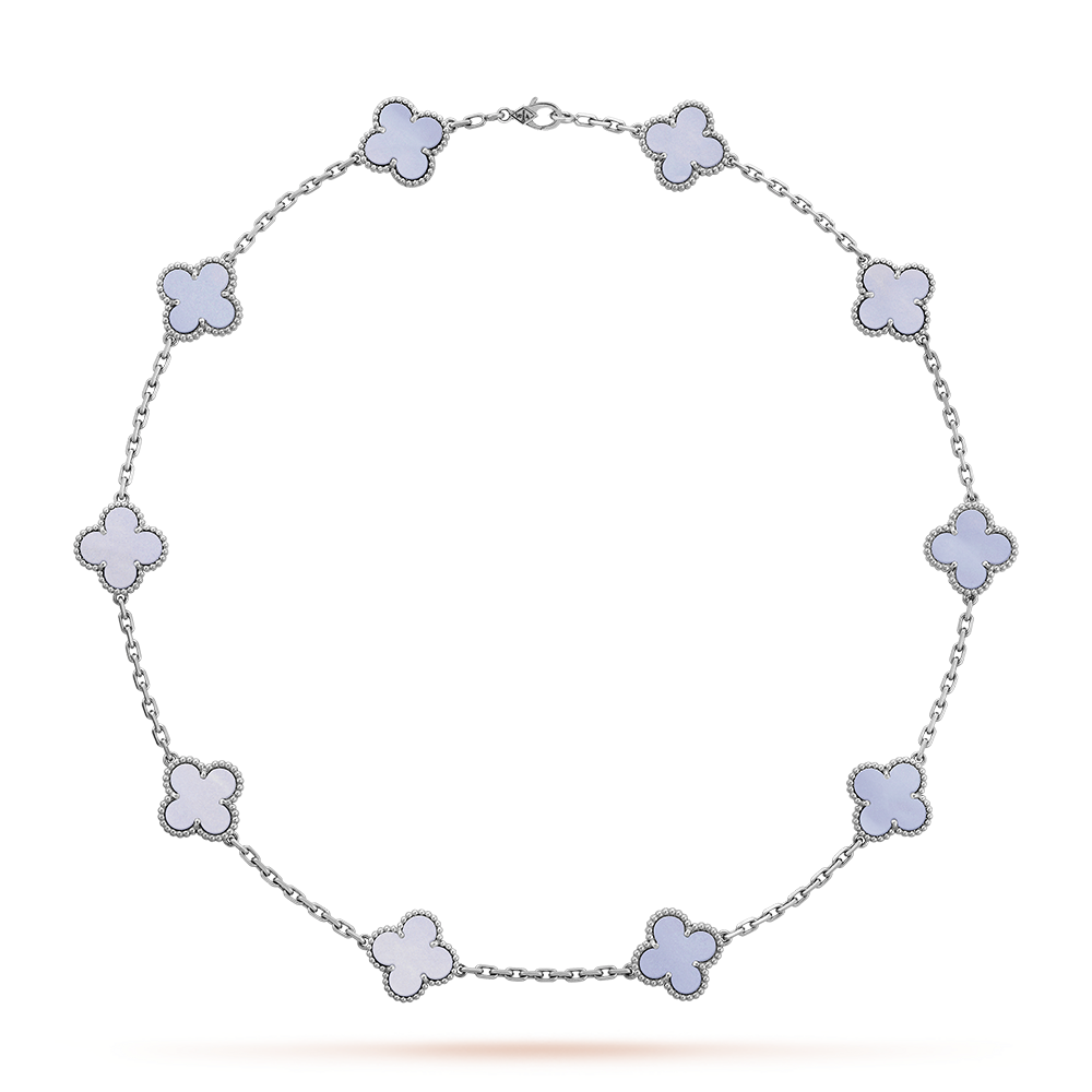 [Lora]CLOVER 10 MOTIFS BLUE CHALCEDONY NECKLACE