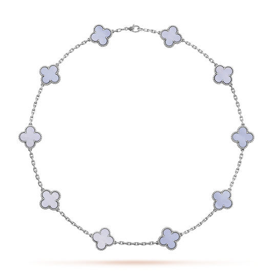 [Lora]CLOVER 10 MOTIFS BLUE CHALCEDONY NECKLACE