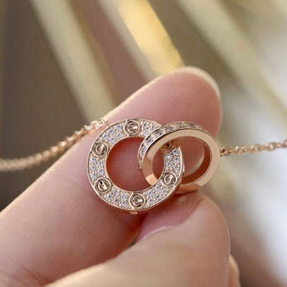 [LORA]LOVE 7.6MM NECKLACE ROSE GOLD AND SILVER  FULL DIAMOND