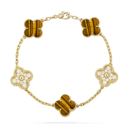 [LORA] CLOVER 5 MOTIFS TIGER EYE BRACELET COLLECTION