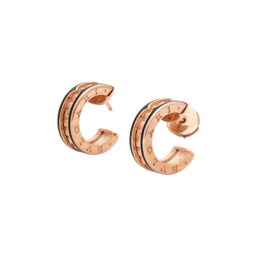 [LORA]ZERO 1 ROCK PINK GOLD EARRINGS WITH STUDDED SPIRAL AND BLACK CERAMIC