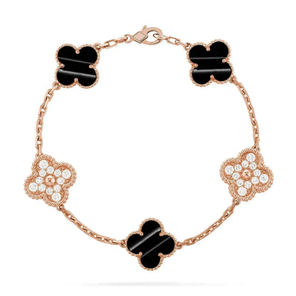 [Lora]Clover Laser  Pulsar Stone 5-Motif & LOVE Diamond-Paved Bracelet Stack Set