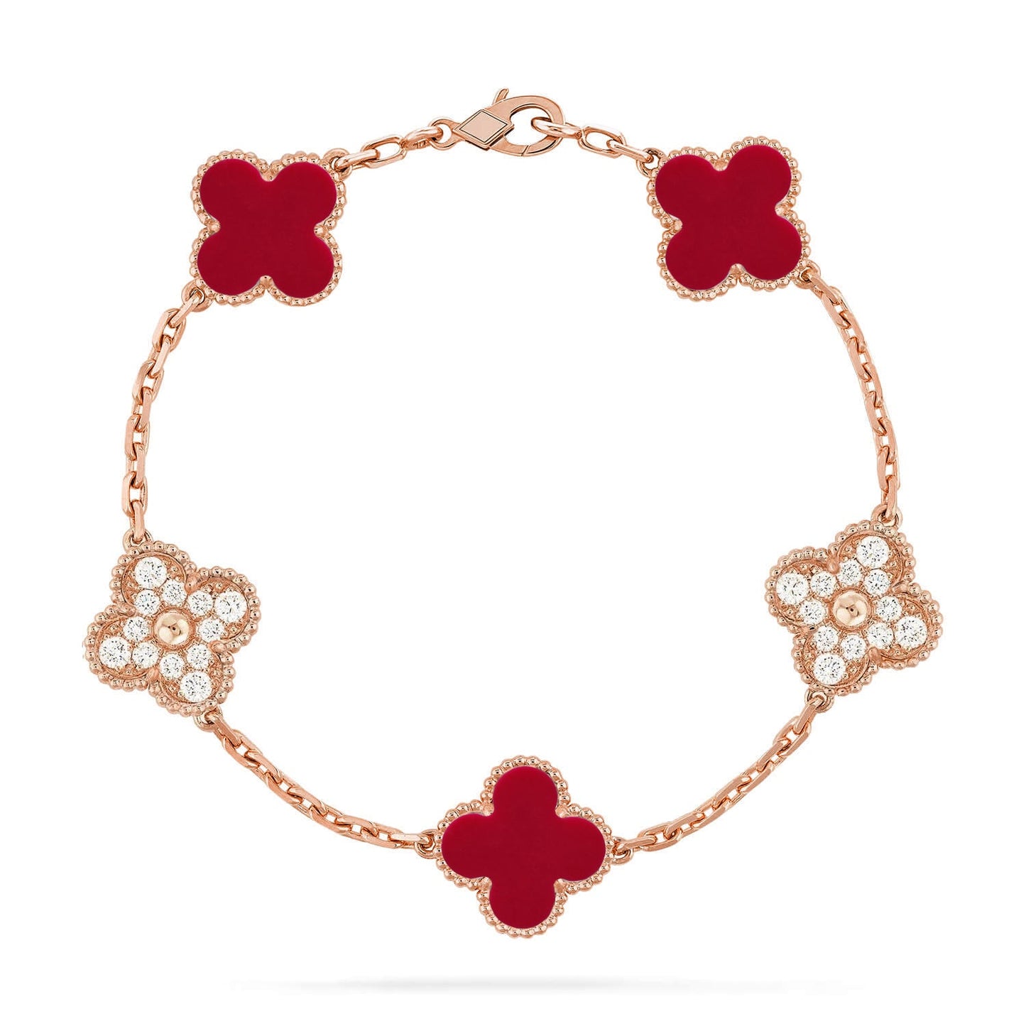 [LORA] CLOVER 5 MOTIF RED CORNELIAN BRACELET COLLECTION