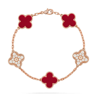 [LORA] CLOVER 5 MOTIF RED CORNELIAN BRACELET COLLECTION