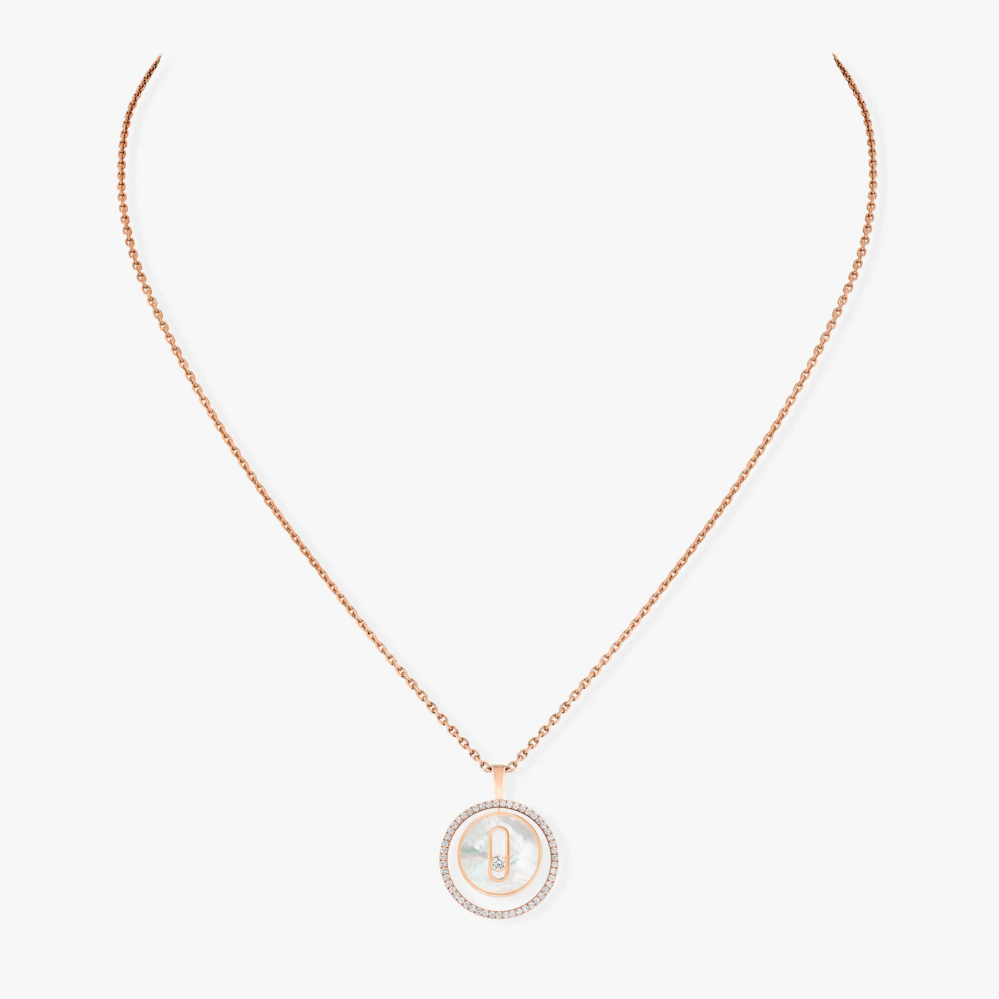 [LORA] LUCKY MOVE 1 DIAMOND WHITE MOTHER OF PEARL PINK GOLD DIAMOND NECKLACE