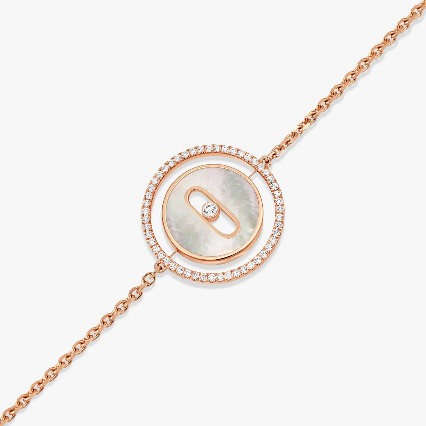 [LORA] LUCKY MOVE WHITE MOTHER OF PEARL PINK GOLD DIAMOND BRACELET