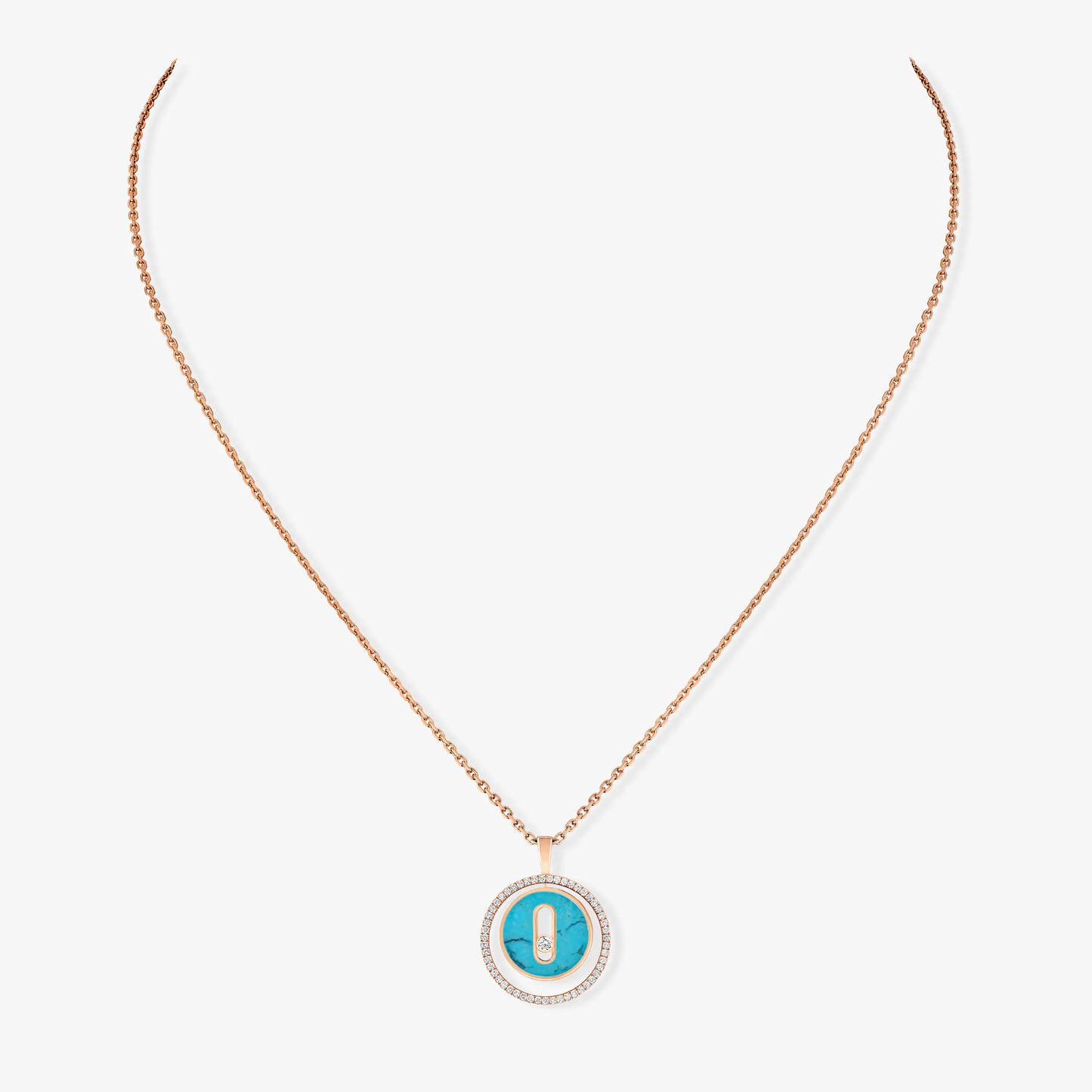 [LORA] LUCKY MOVE 1 DIAMOND TURQUOISE PINK GOLD DIAMOND NECKLACE