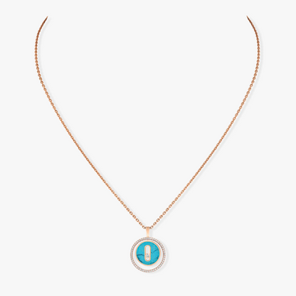 [LORA] LUCKY MOVE 1 DIAMOND TURQUOISE PINK GOLD DIAMOND NECKLACE