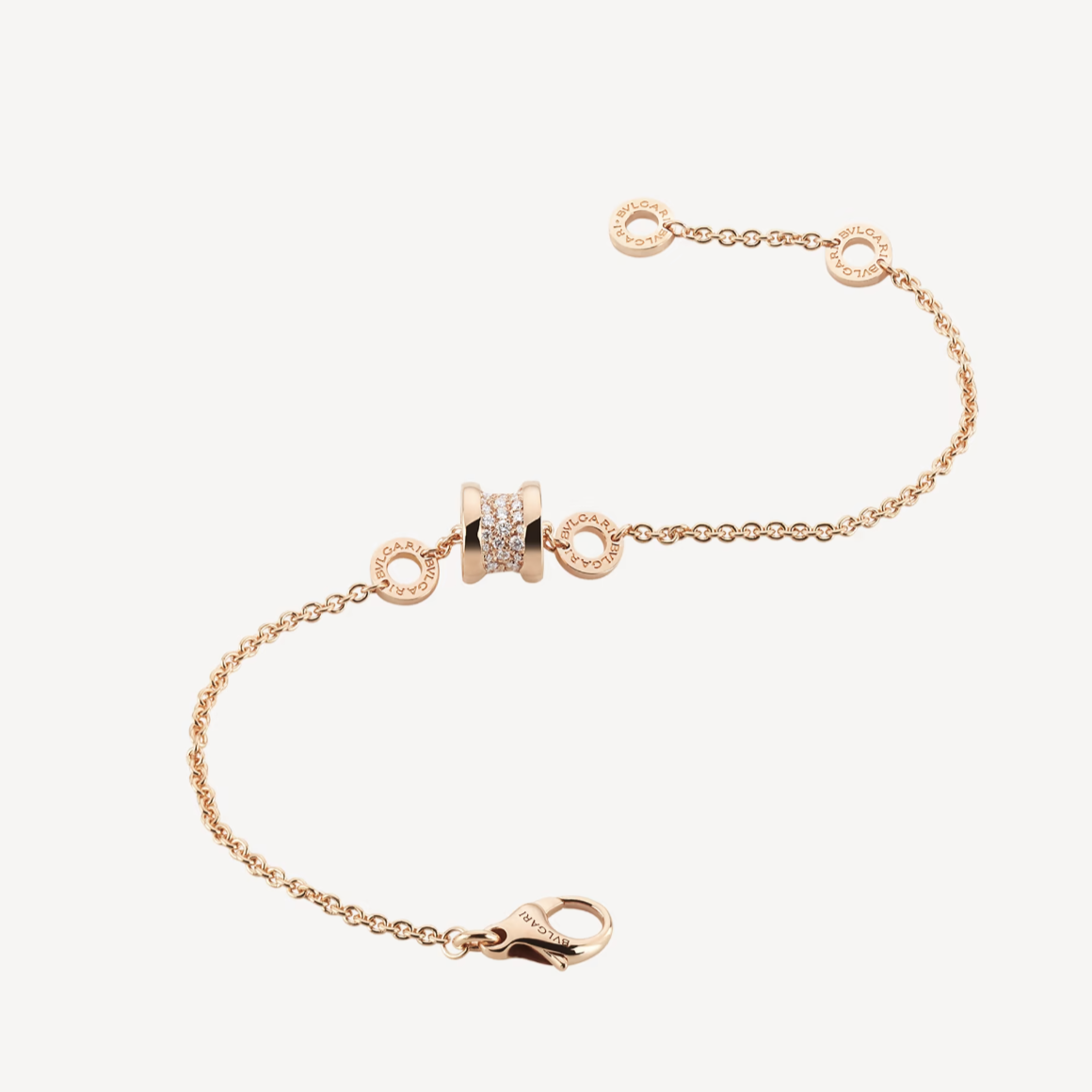[LORA]ZERO 1 SOFT PINK GOLD WITH PAVED DIAMONDS ON THE SPIRAL BRACELET