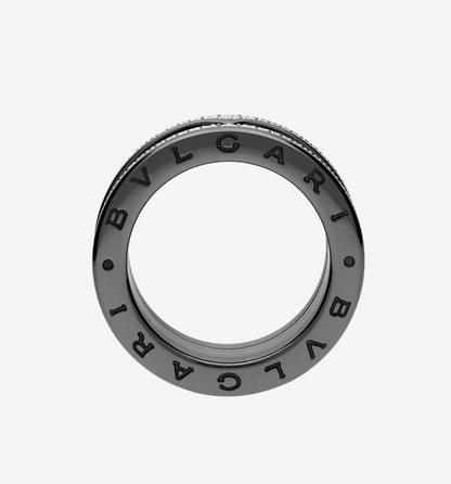 [LORA]ZERO 1 ROCK FOUR-BAND BLACK CERAMIC WITH STUDDED SPIRAL AND PAVED DIAMONDS RING