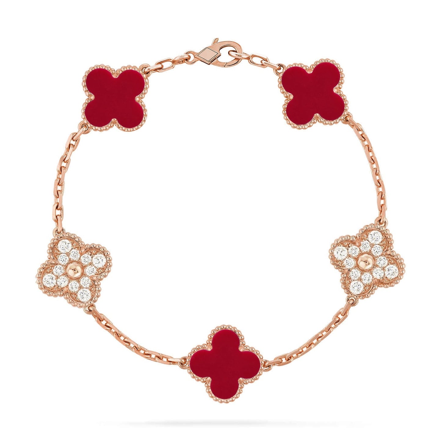 [Lora] CLOVER 5 MOTIF RED CORNELIAN BRACELET COLLECTION