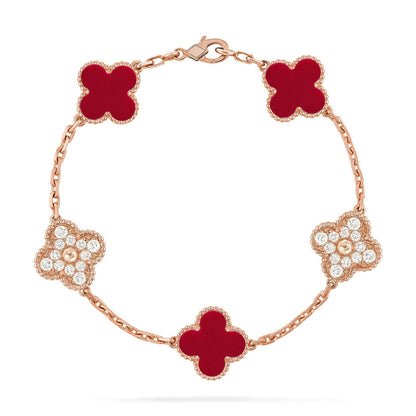 [Lora] CLOVER 5 MOTIF RED CORNELIAN BRACELET COLLECTION