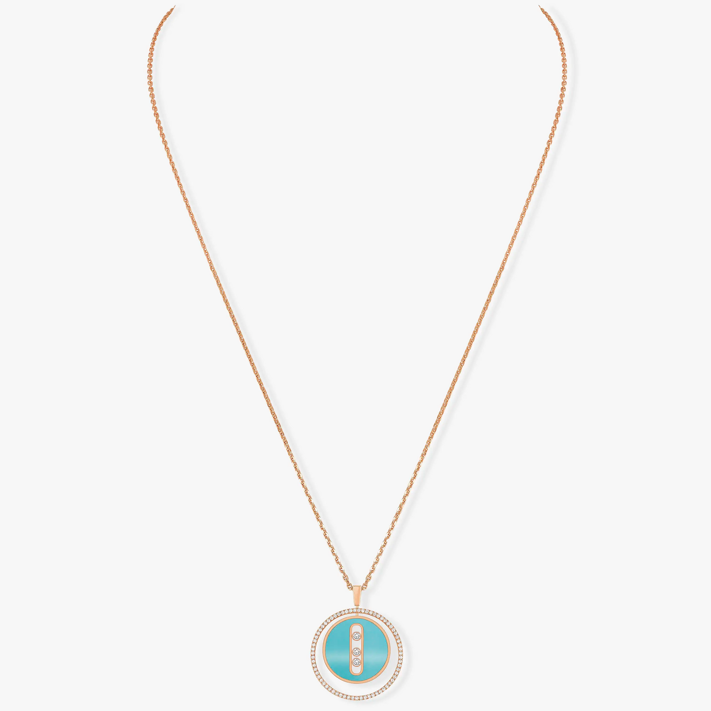 [LORA] LUCKY MOVE 3 DIAMONDS TURQUOISE PINK GOLD DIAMOND NECKLACE