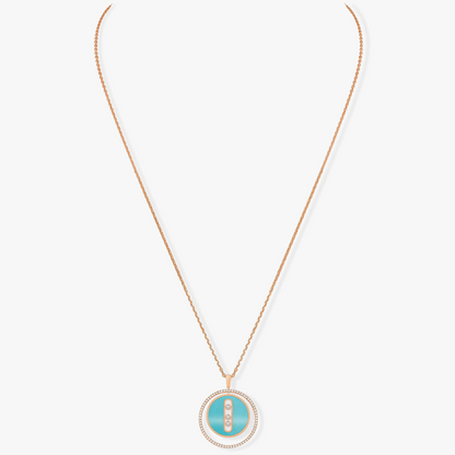 [LORA] LUCKY MOVE 3 DIAMONDS TURQUOISE PINK GOLD DIAMOND NECKLACE