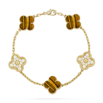 [Lora] CLOVER 5 MOTIFS TIGER EYE BRACELET COLLECTION