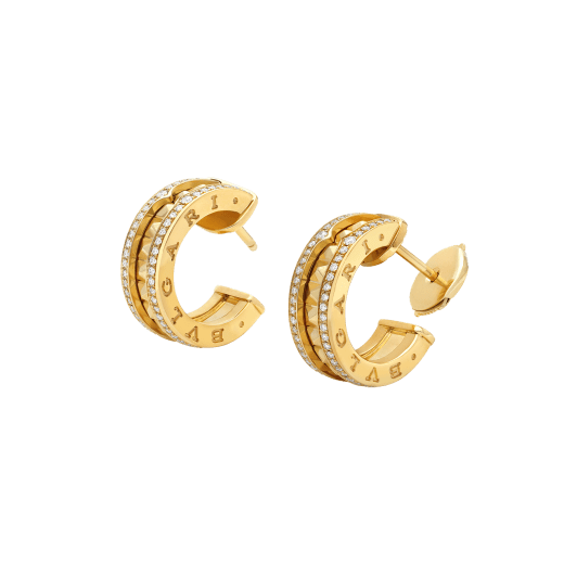 [LORA]ZERO 1 ROCK GOLD EARRINGS WITH STUDDED SPIRAL AND PAVED DIAMONDS