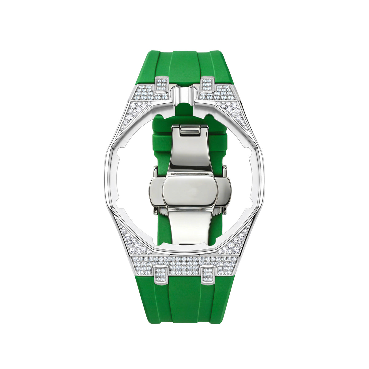 Strap For Ap Swatch Royal Oak Pop Exclusive Steel Case With Diamond(Moissanite) & Silicone Strap