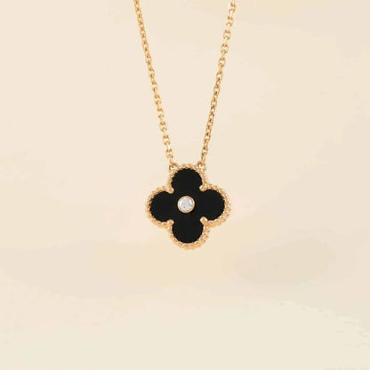 [LORA]CLOVER 15MM DIAMOND ONYX NECKLACE