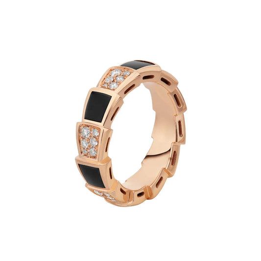 [LORA]SERPENTI RING PINK GOLD BLACK MOP DIAMOND PAVED 4MM