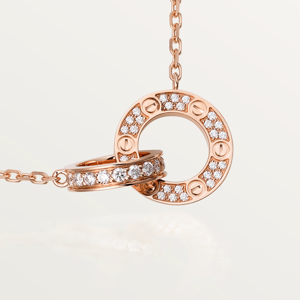 [LORA]LOVE 7.6MM NECKLACE ROSE GOLD AND SILVER  FULL DIAMOND