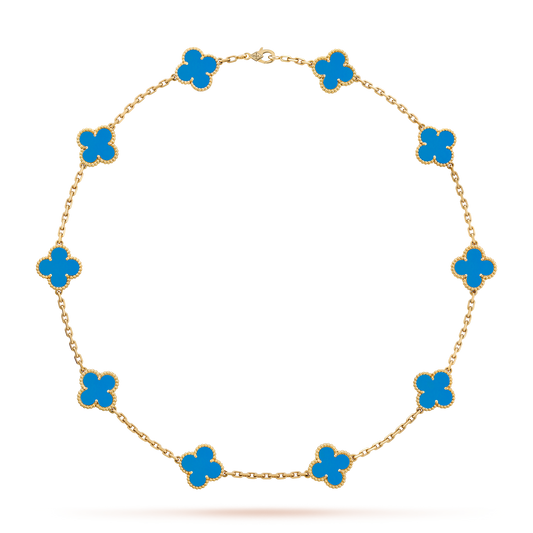 [Lora]CLOVER 10 MOTIFS BLUE AGATE NECKLACE