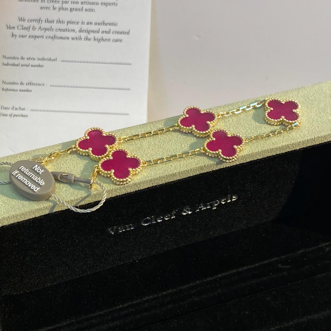 [Lora]NEW CLOVER 5 MOTIFS PINK ENAMEL BRACELET