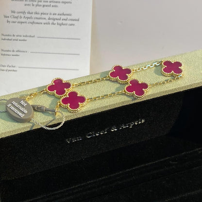 [Lora]NEW CLOVER 5 MOTIFS PINK ENAMEL BRACELET