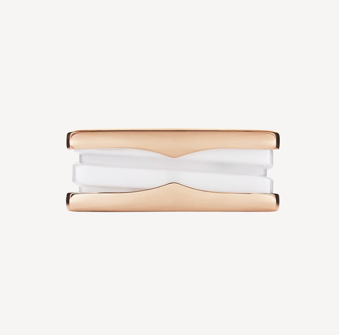 [LORA]ZERO 1 TWO-BAND LOOPS AND WHITE CERAMIC SPIRAL PINK GOLD RING