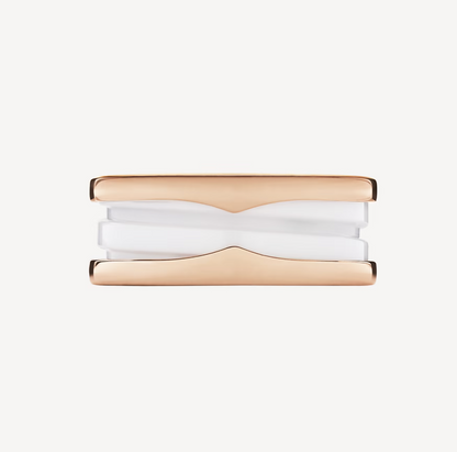 [LORA]ZERO 1 TWO-BAND LOOPS AND WHITE CERAMIC SPIRAL PINK GOLD RING