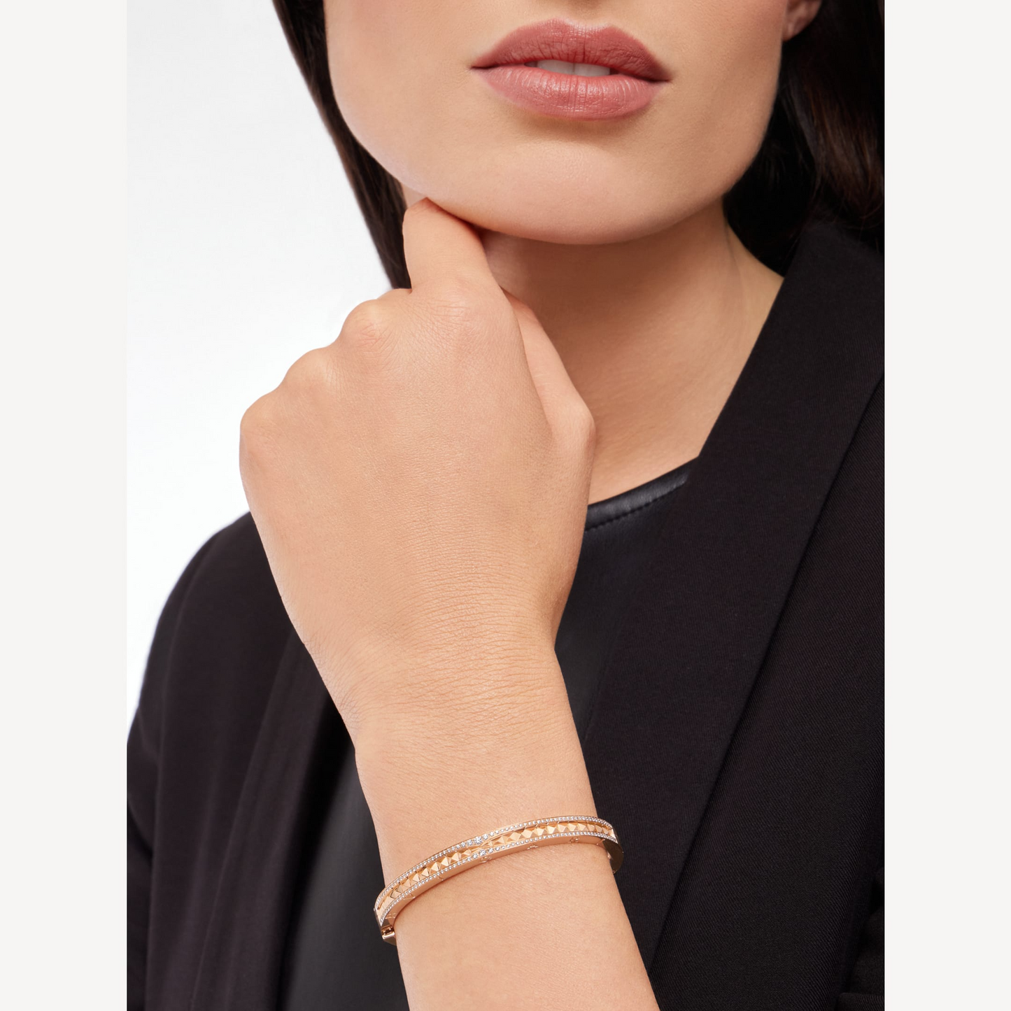 [LORA]ZERO 1 SPIRAL AND PAVED DIAMOND PINK GOLD BRACELET