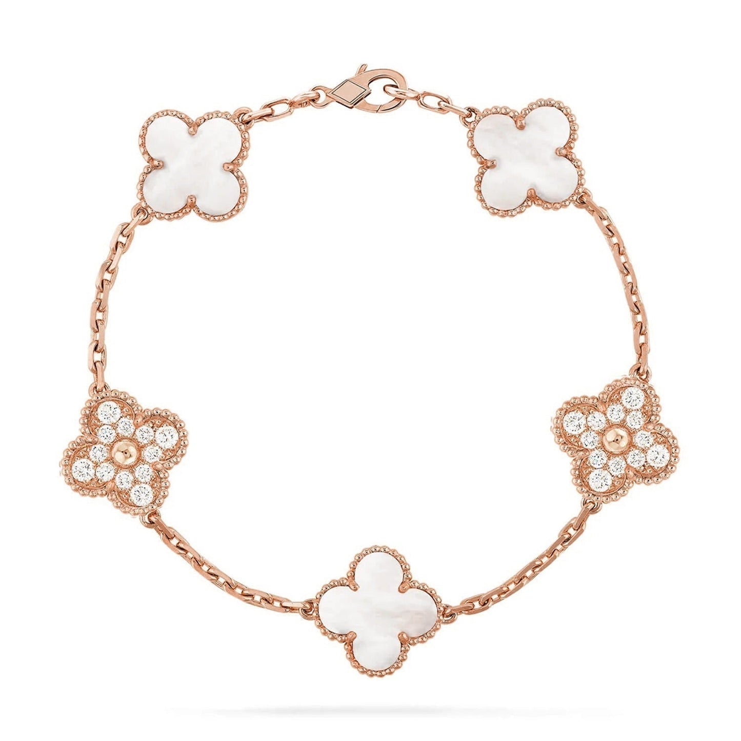 [Lora]CLOVER WHITE PEARL MOP 5 MOTIF BRACELET COLLECTION