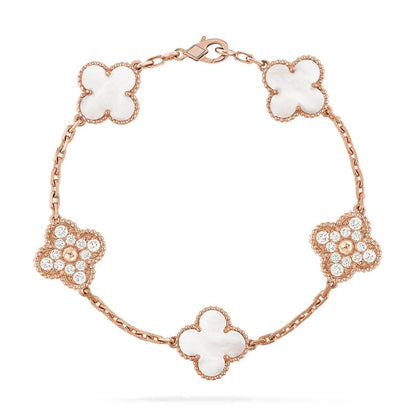 [Lora]CLOVER WHITE PEARL MOP 5 MOTIF BRACELET COLLECTION