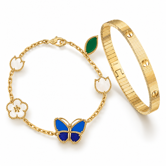 [Lora] Lucky Spring Butterfly 5-Motif & LOVE Unlimited Bracelet Stack Set