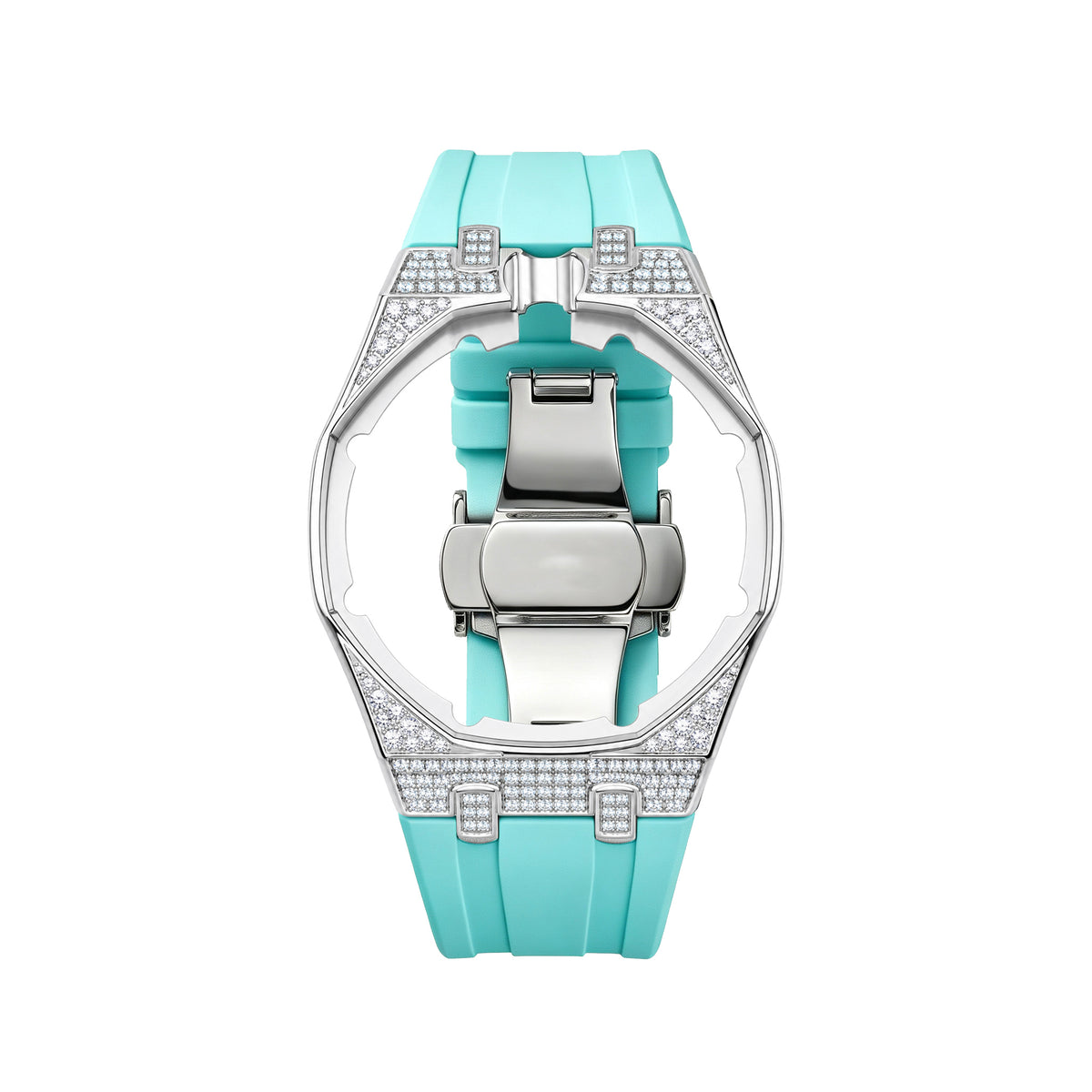 Strap For Ap Swatch Royal Oak Pop Exclusive Steel Case With Diamond(Moissanite) & Silicone Strap